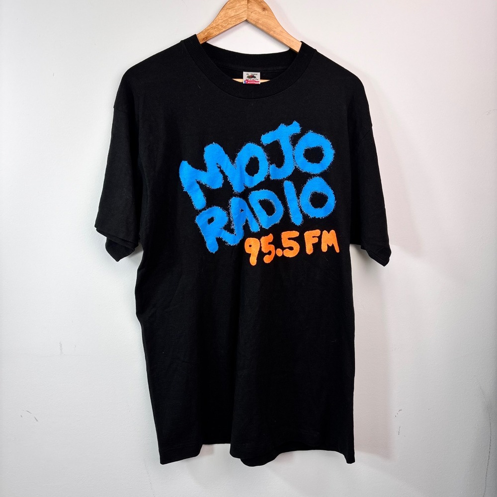 Vintage 90s Mojo Radio 95.5 FM T Shirt XL Made USA Fruit of the Loom Radio Tee